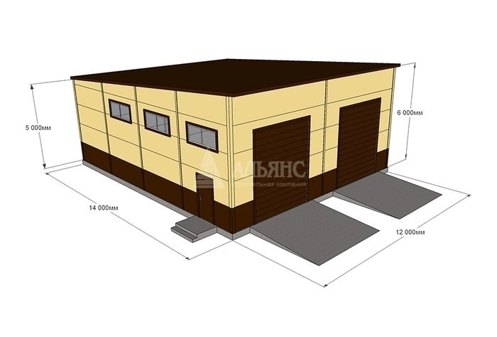 3D визуализация Гаражный бокс для грузового авто из сэндвич-панелей - фото 1